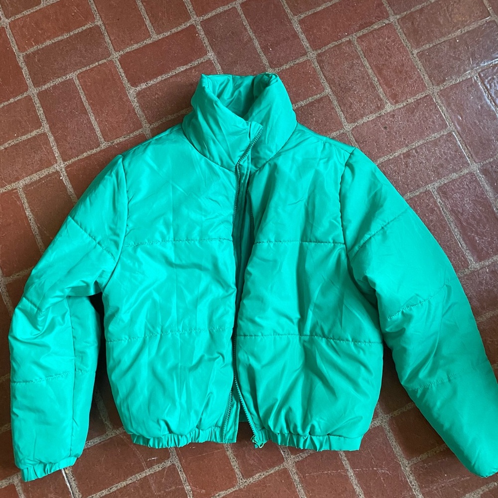 Wildfable Teal/green Cropped Puffer Jacket